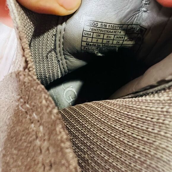 UGG Hazel Brown Taupe Suede Leather Chunky Block Heel Ankle Boots - Picture 5 of 10